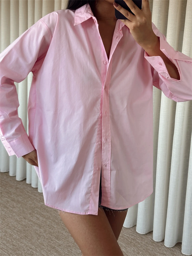 Düz Oversize Gömlek - Pembe