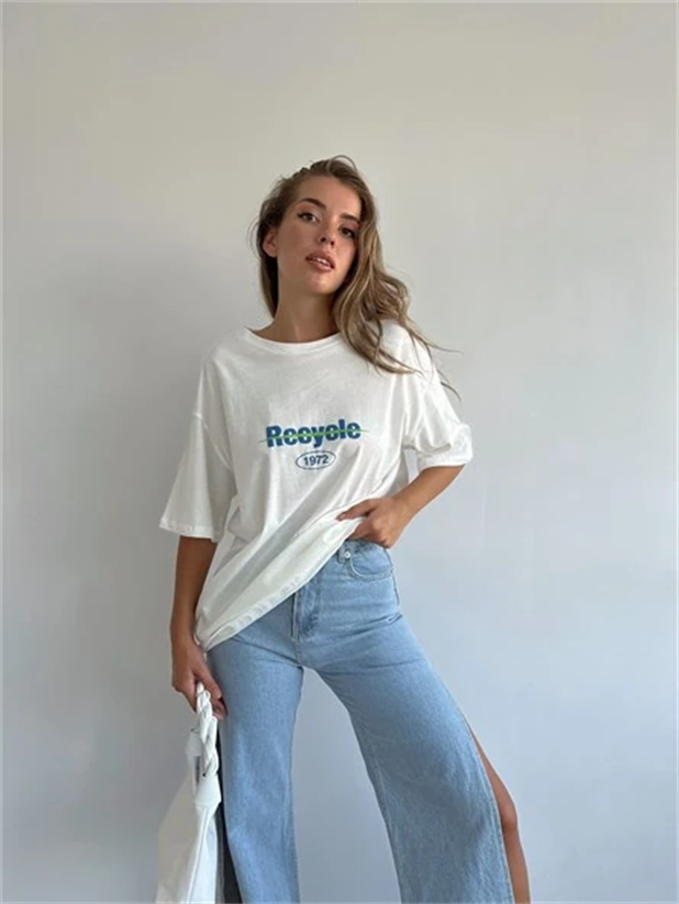 Recycle Oversize Basic Beyaz - Beyaz