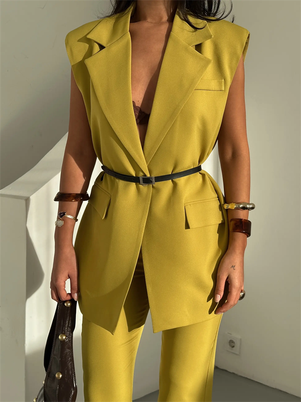 Deri Kemerli Yelek - Yağ Yeşili