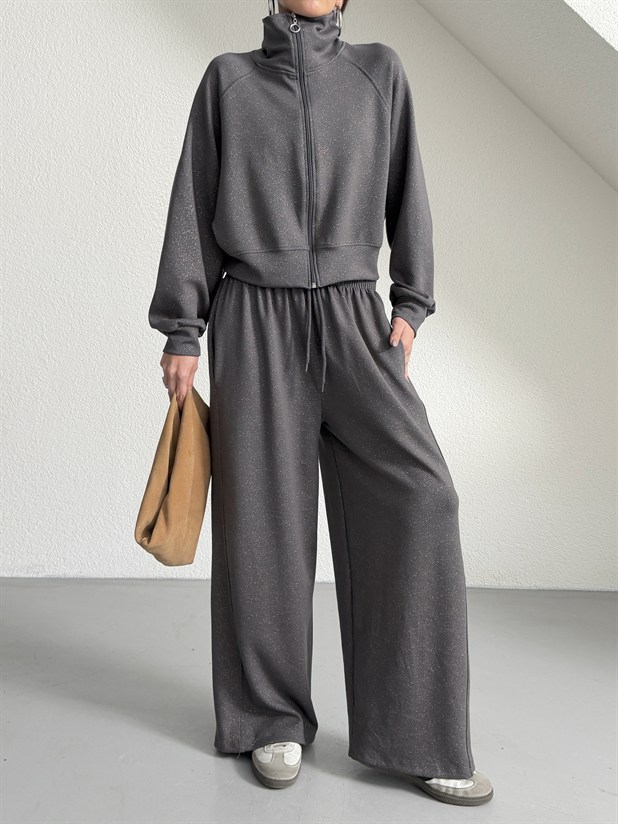 Fermuarlı Palazzo Takım - Antrasit