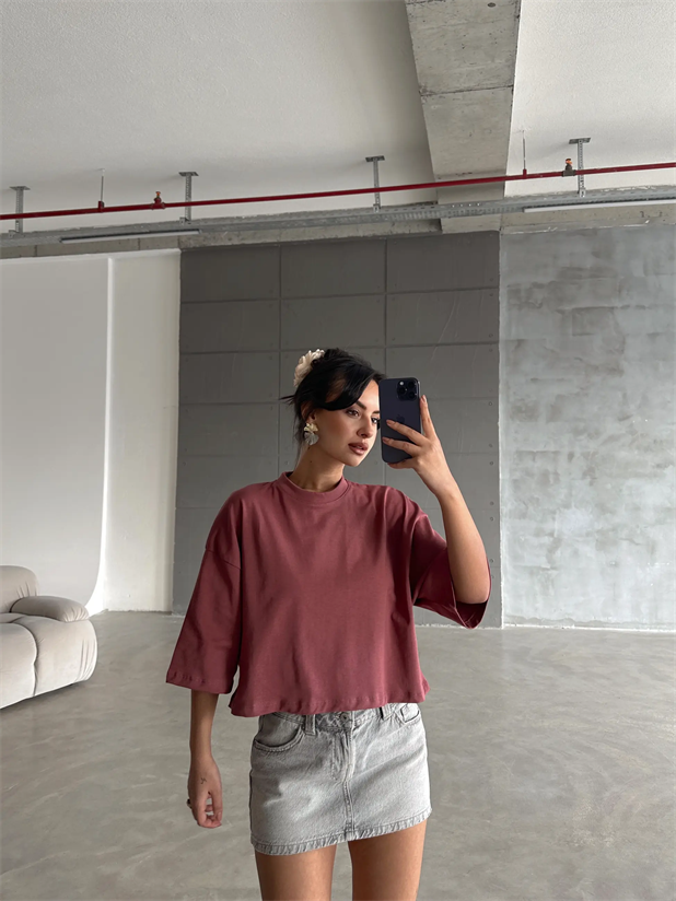 Oversize Basic Crop - Gül Kurusu