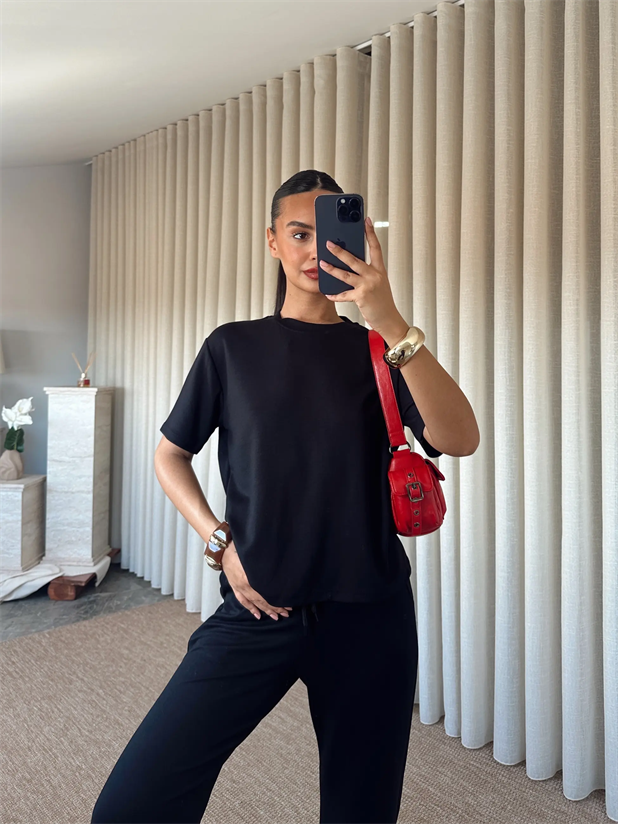 Modal Pantolon T-shirt Takım - Siyah