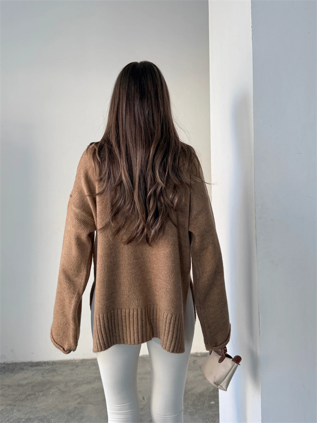 Yırtmaçlı Basic Triko  - Vizon