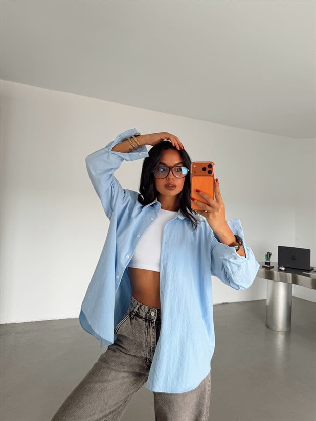 Oversize Poplin Gömlek - Bebe Mavi
