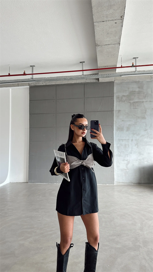 Sally İkili Büstiyer Gömlek Takım Siyah-Gri - Siyah