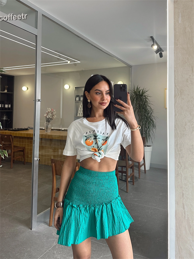 Asimetrik Mini Etek - Zümrüt Yeşili