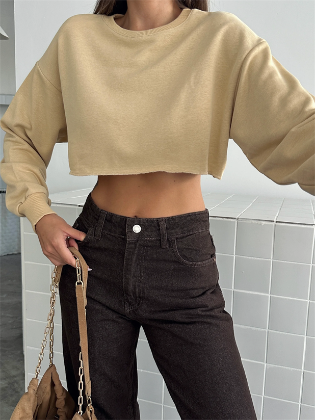 Dikişsiz Crop Sweat - Vizon