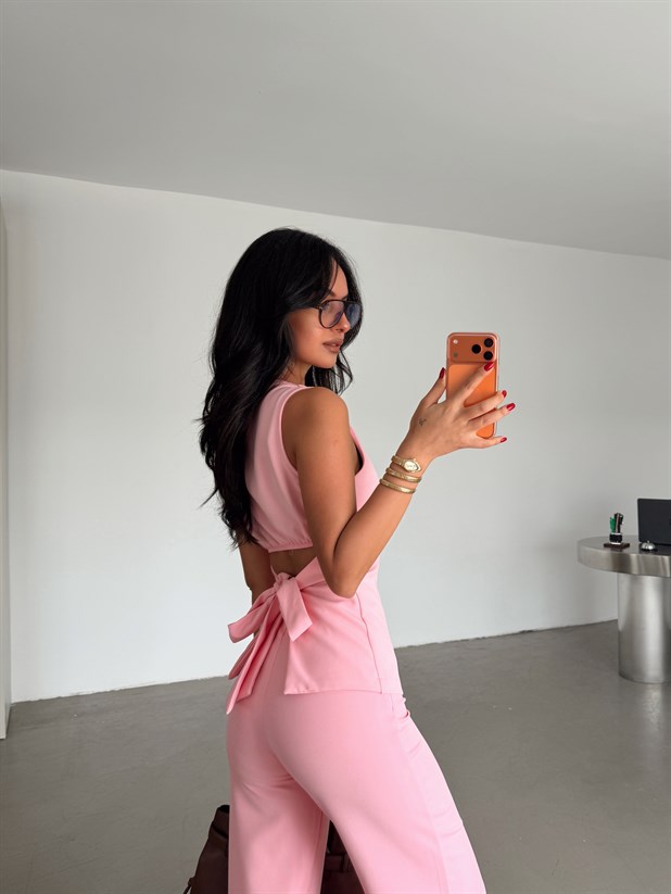 Sırt Detaylı Dabıl Takım - Pembe
