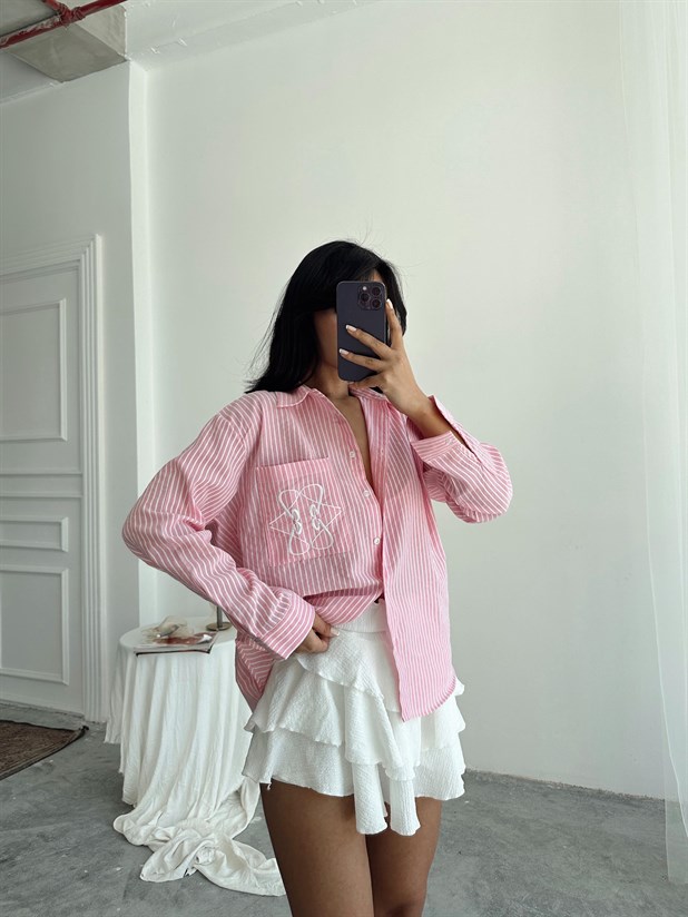 Nakış Detaylı Gömlek - Pembe
