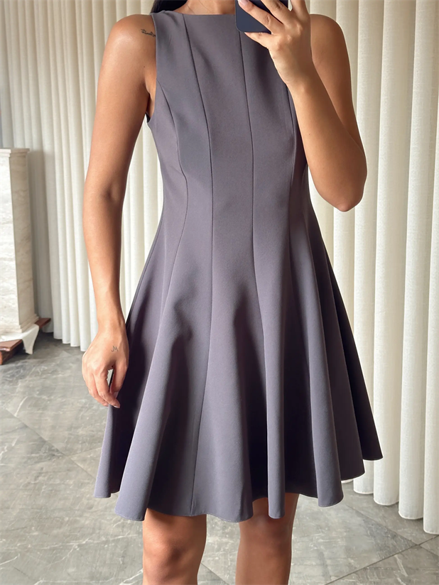 Kolsuz Kloş Elbise - Antrasit