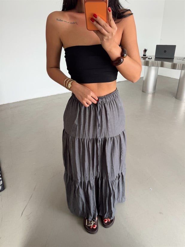 Katlı Maxi Etek - Antrasit