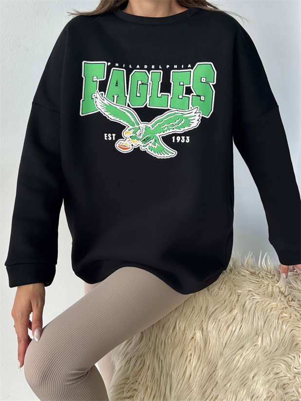Eagles Üç İplik Oversize Sweat Siyah - Siyah
