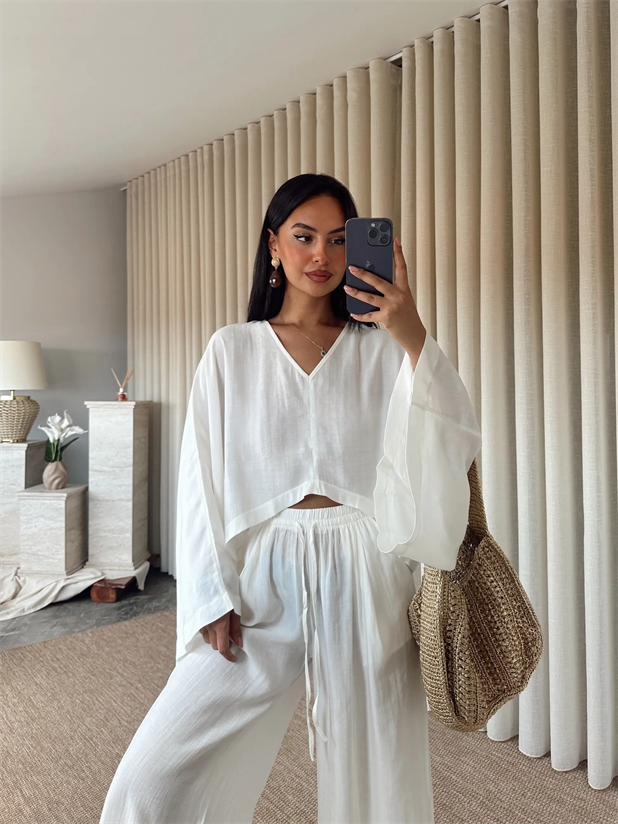 Salaş Keten Takım  - Ekru