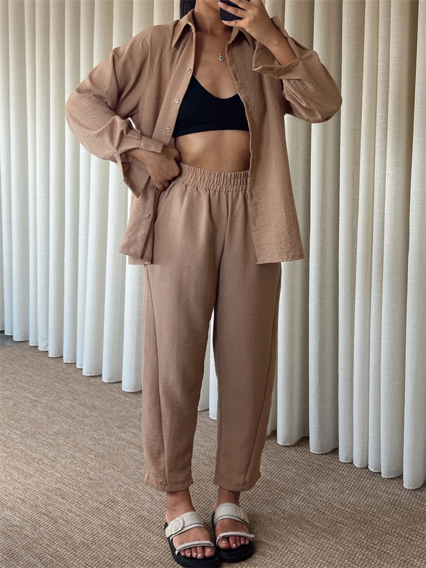 Reglon Kol Gömlek Pantolon Takım  - Vizon