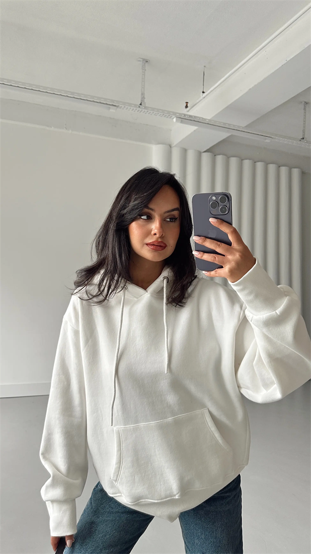 Kanguru İpli Sweat Beyaz - Beyaz