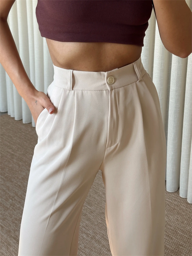 Bel Lastik Palazzo Pantolon - Taş