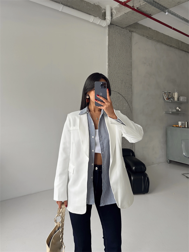 Kol Yırtmaç Blazer Ceket Beyaz - Beyaz
