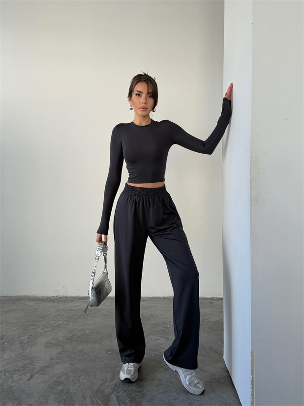 Uzun Kol Bisiklet Yaka Takım  - Füme