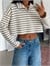 Polo Yaka Çizgili Crop Sweat - Mavi
