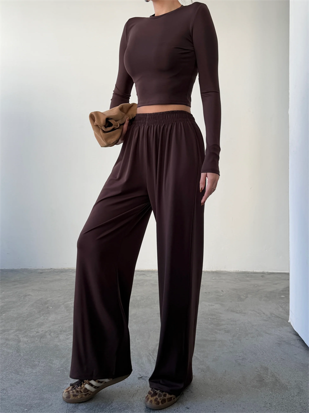 Uzun Kol Bisiklet Yaka Takım  - Kahve