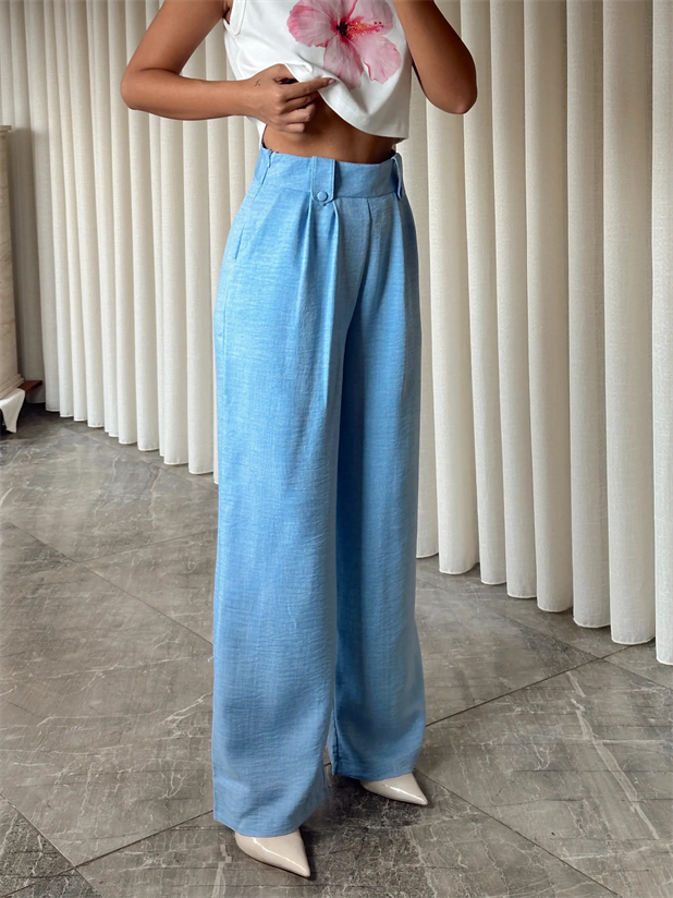 Apoletli Keten Palazzo  - Bebe Mavi
