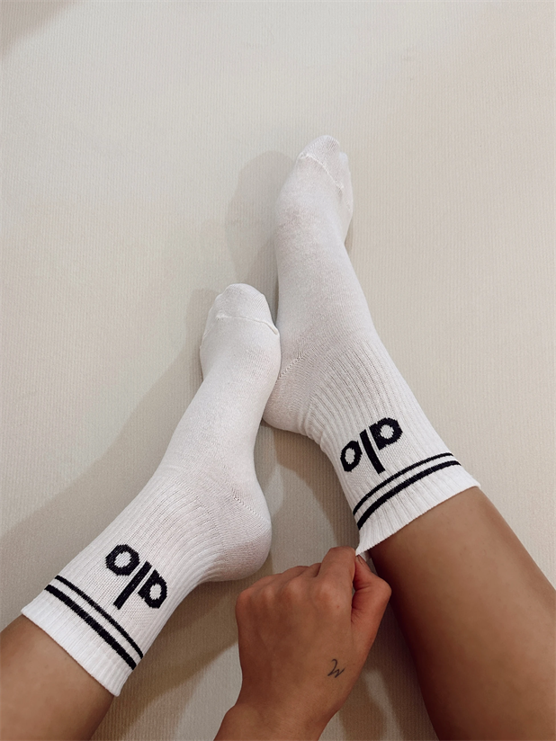 Baskılı Şeritli Çorap - Beyaz