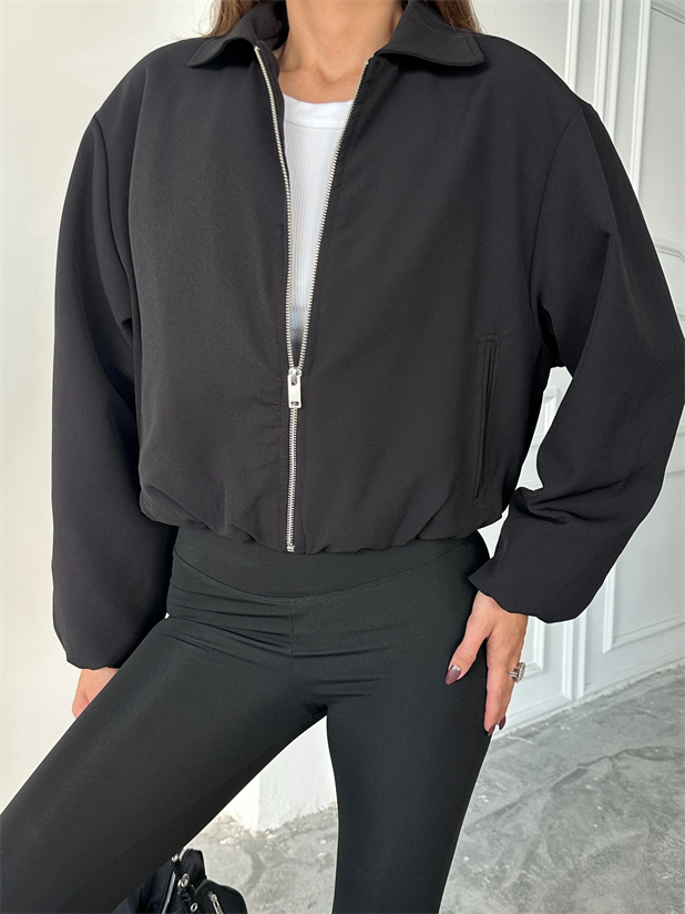 Fermuarlı Bomber Ceket - Siyah