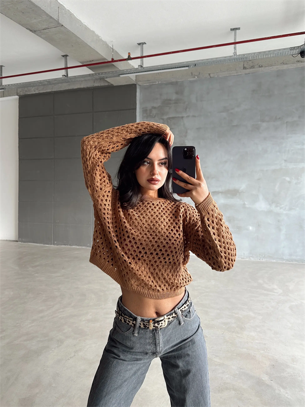 Delik Detaylı Trend Kazak Taba - Taba