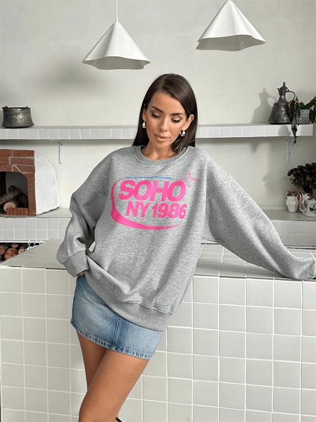 Soho Baskı Sweatshırt - Gri