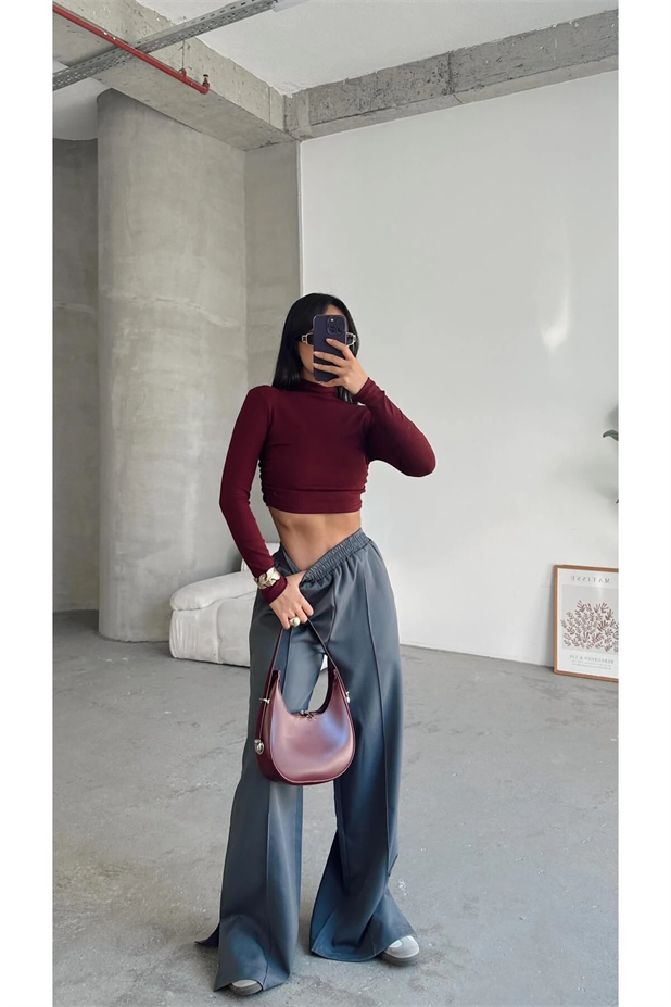 Renew Ön Dikiş Detaylı Yan Yırtmaçlı Pantolon Füme - Füme