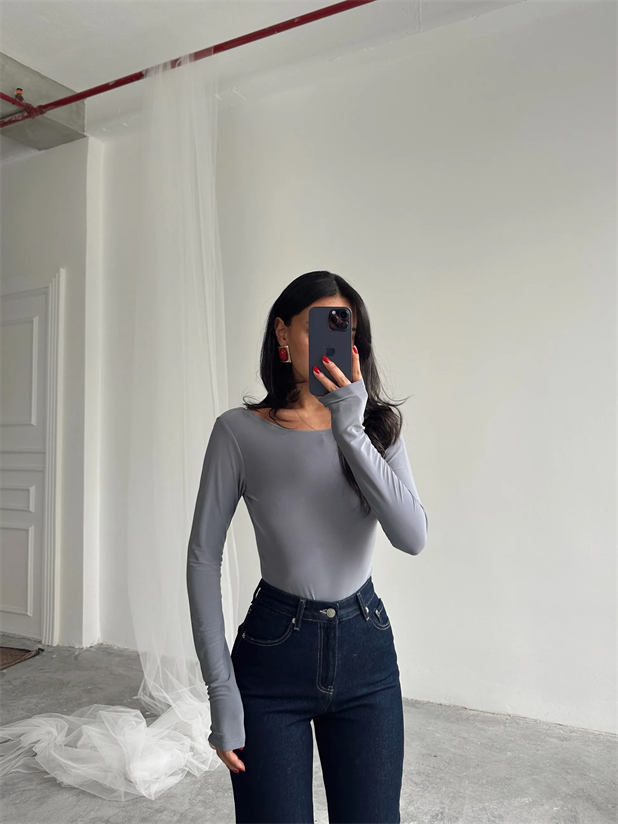 Mia Diamond Detay Bodysuit Gri - Gri