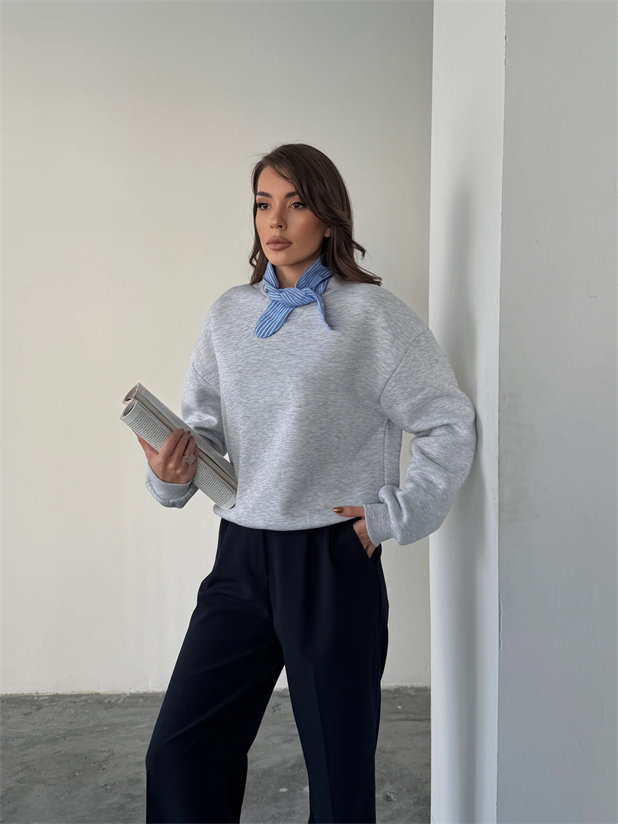 Fular Detaylı Sweatshirt - Gri