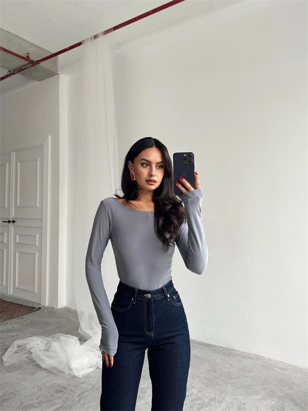 Mia Diamond Detay Bodysuit Gri - Gri