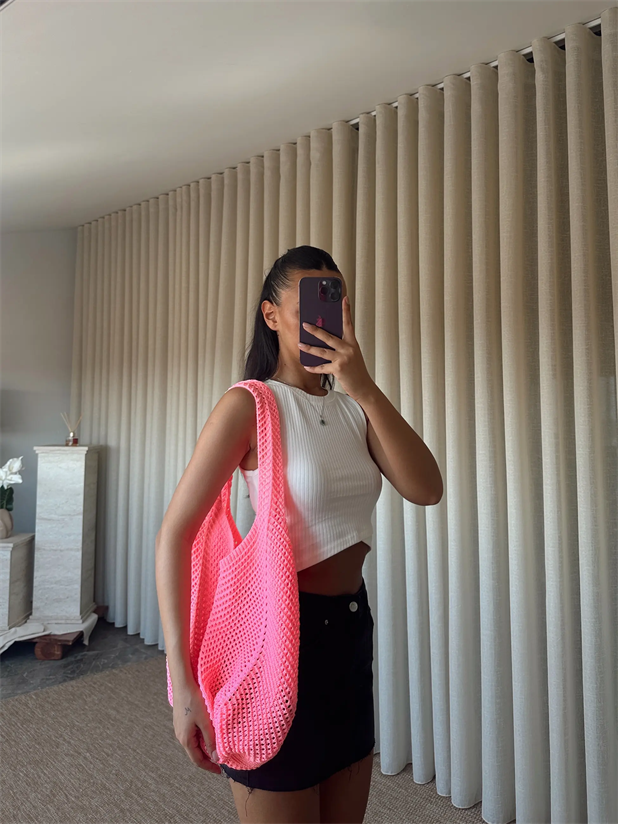 Örgü Çanta - Neon Pembe