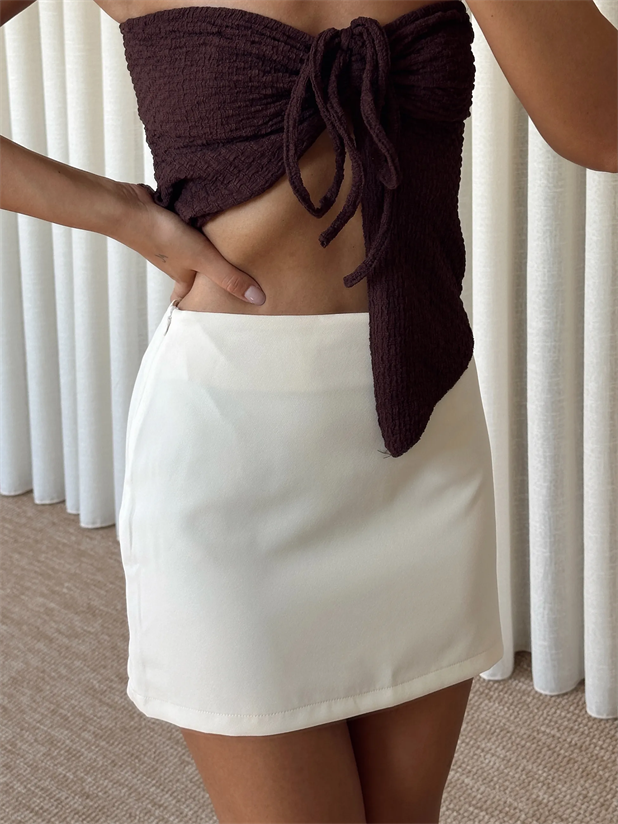 Klasik Mini Etek - Krem