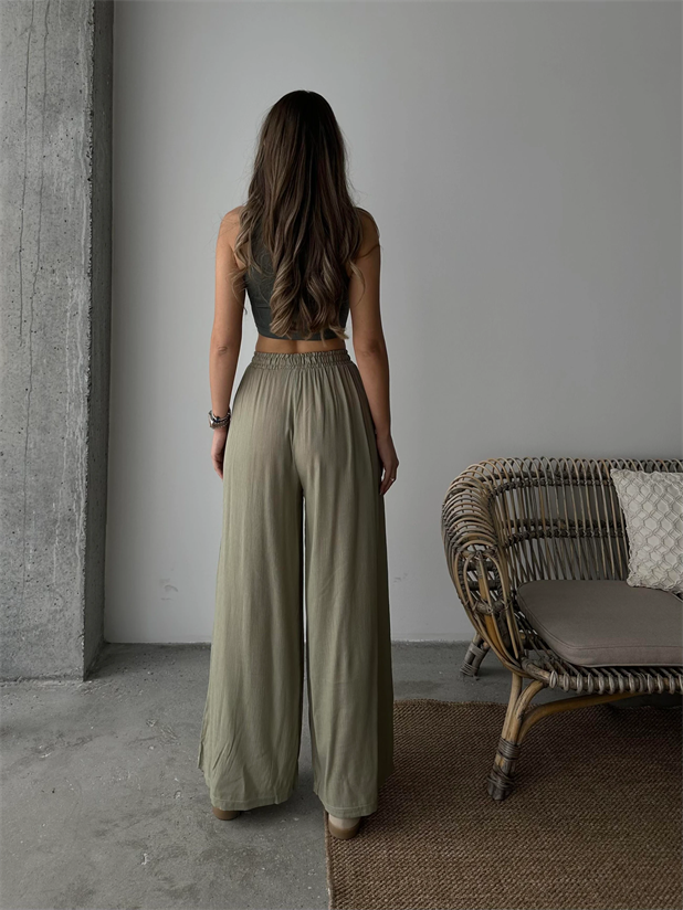 Bel Lastik Tiril Palazzo Pantolon Çağla Yeşili - Çağla Yeşili