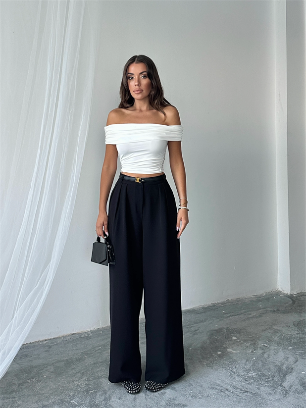 Üç Pile Palazzo Pantolon - Siyah