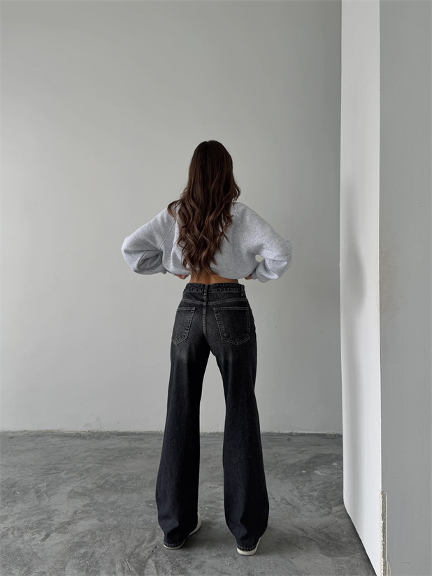 Vintage Wide Leg Jean Pantolon - Siyah