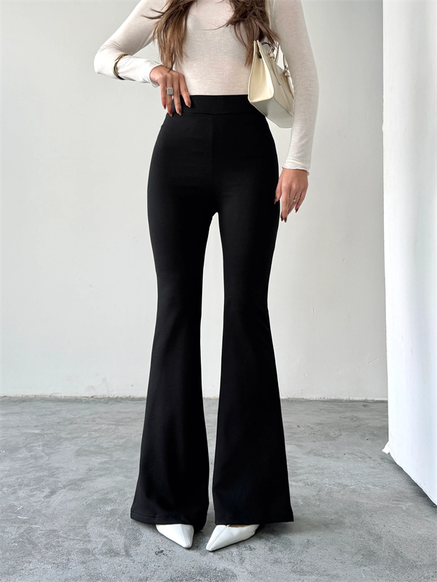 Çelik Örme İspanyol Pantolon  - Siyah