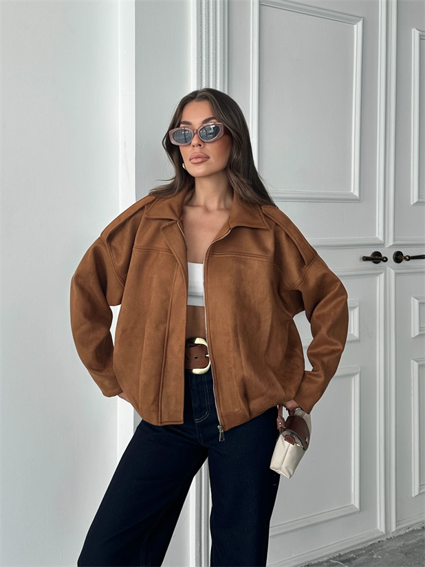 Bomber Süet Ceket - Taba