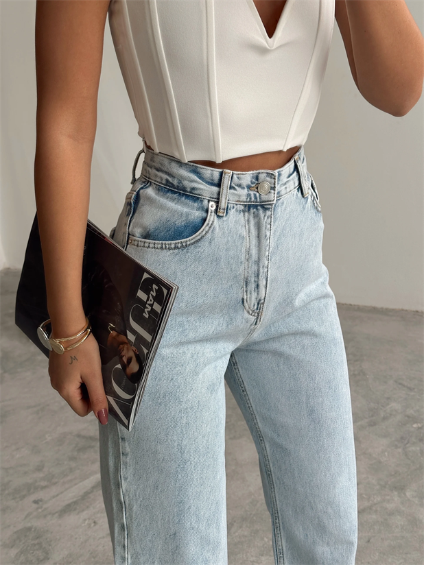 Massimo Paça Kesik Palazzo Jean - Buz Mavi