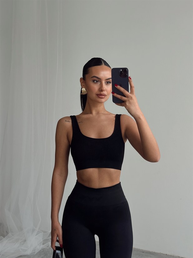 Seamless Fitilli Crop - Siyah