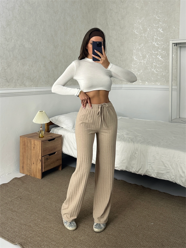 Yumoş Fitilli Eşofman - Bej