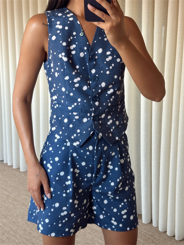 Desenli Şort-Yelek Takım  - Lacivert