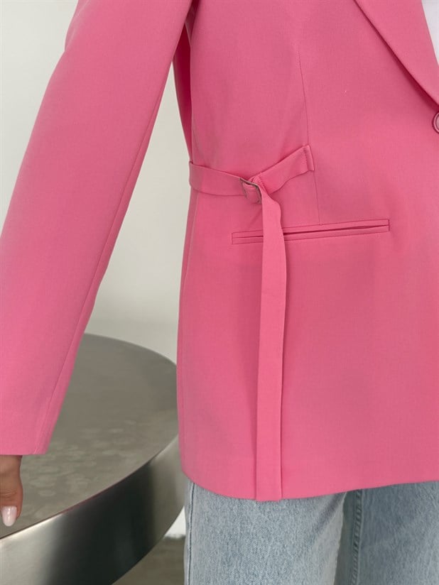 Yanı Tokalı Ceket - Pembe