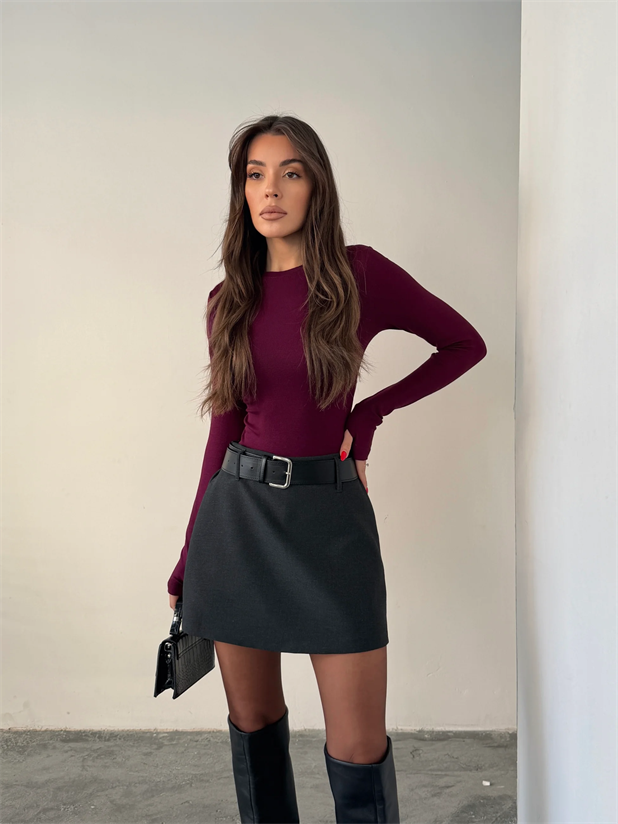 İçi Şortlu Kemerli Etek - Antrasit