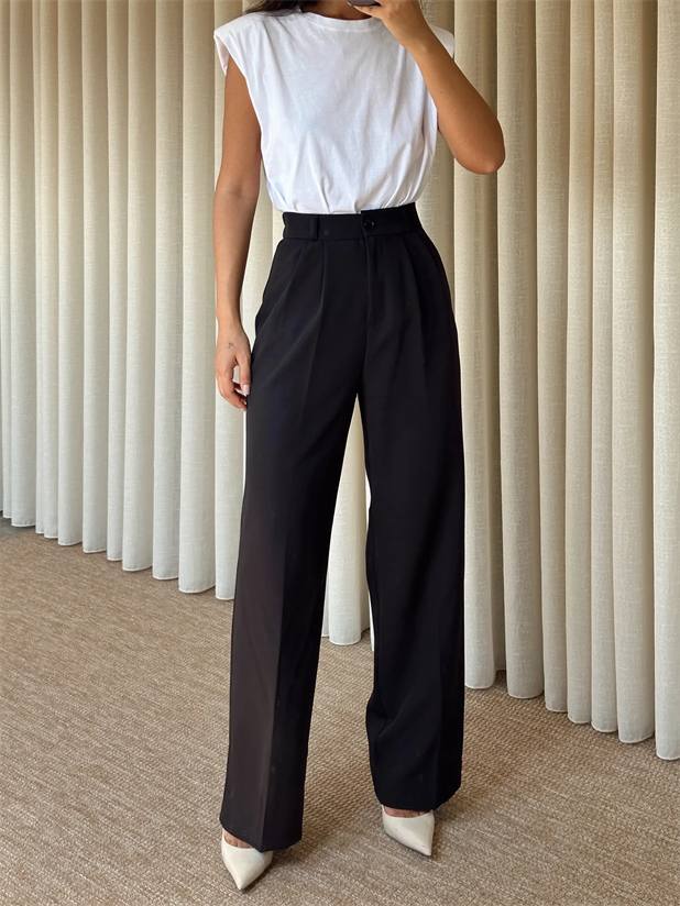 Bel Lastik Palazzo Pantolon - Siyah