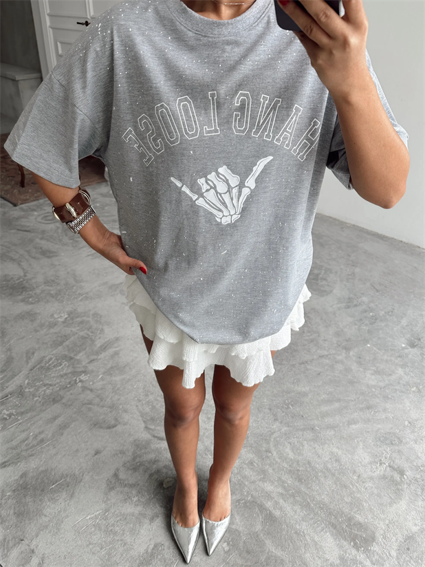 Hang Loose Baskılı Tshirt Gri - Gri