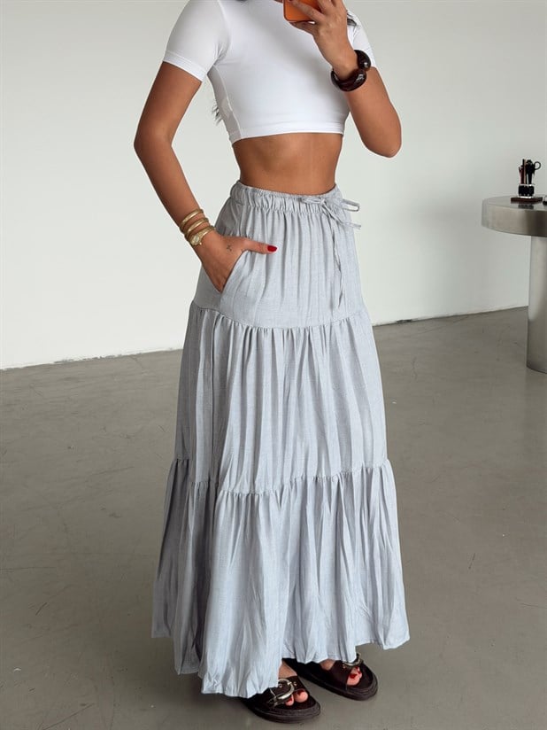 Katlı Maxi Etek - Gri