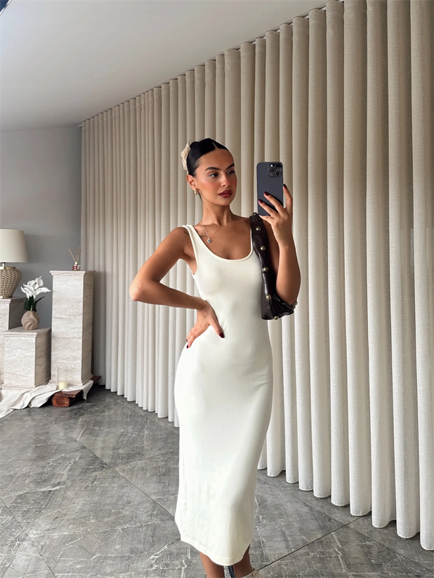 Sıfır Kol Modal Kumaş Elbise - Sarı